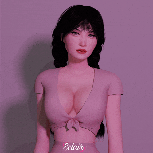a woman in a pink top with the word eclair on the bottom right