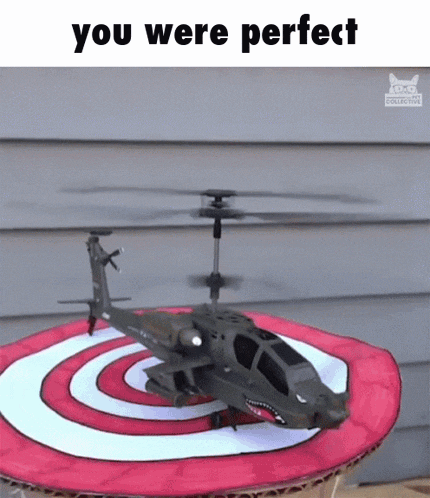 a picture of a helicopter on a target with the words you were perfect below it