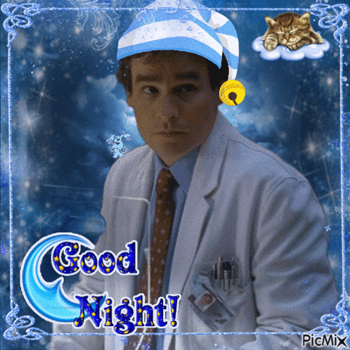 a picture of a man in a lab coat with the words good night on the bottom