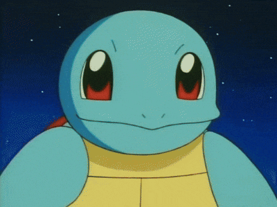 a cartoon squirtle is shooting a beam of water from its mouth .