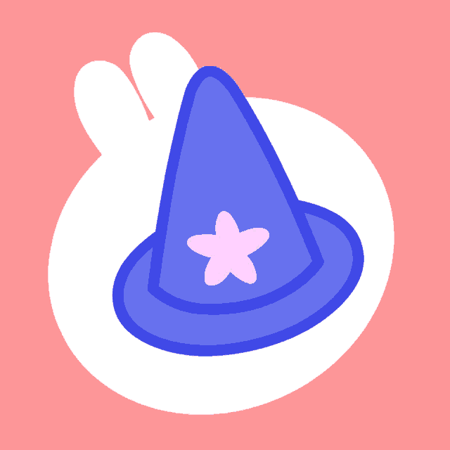 a blue witch hat with a pink star on top