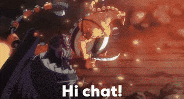 a cartoon character with a sword and the words hi chat