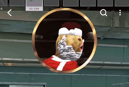 a screenshot of a video game shows a santa claus in a circle