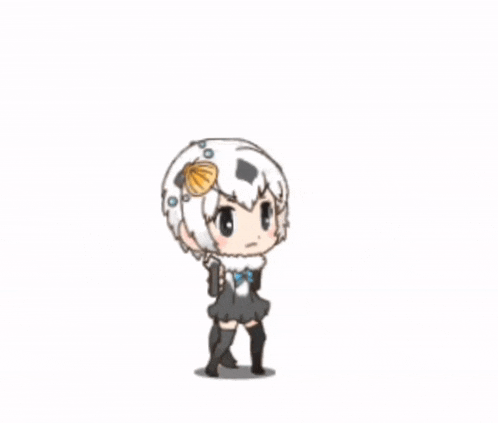 a cartoon drawing of a girl with white hair and a black skirt