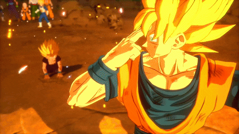 a cartoon character named goku is standing in front of another character