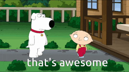 a cartoon of griffin and stewie saying " that 's awesome "