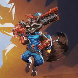 a cartoon raccoon is holding a large gun on its back