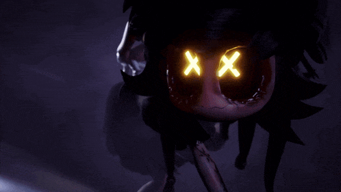 a cartoon character with glowing eyes that looks like a spider