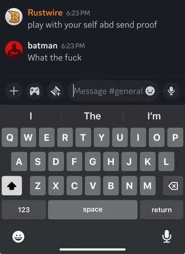 a screenshot of a chat between batman and rustwire at 6:23 pm