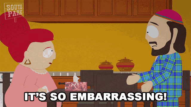 a south park cartoon shows a man and a woman talking to each other