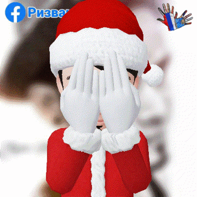 a cartoon santa claus covering his face with his hands