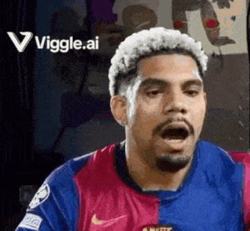 a soccer player is making a funny face with his mouth open while wearing a nike jersey .