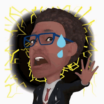 a cartoon of a man wearing glasses with a tear running down his cheek