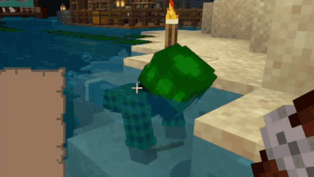 a green turtle in a video game with a cross on it