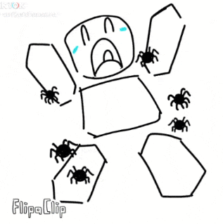 a drawing of a person surrounded by spiders with flipa clip written on the bottom