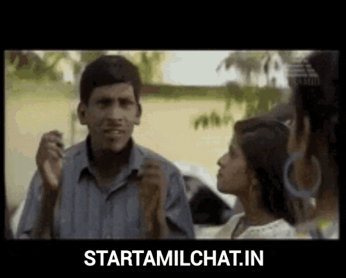 a man and a woman are talking to each other with the words starttamilchat.in on the bottom