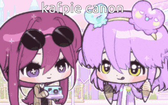 a couple of anime girls standing next to each other with a caption that says kafpie canon