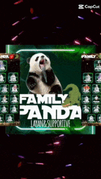 a panda bear is holding a knife in its mouth and says family panda