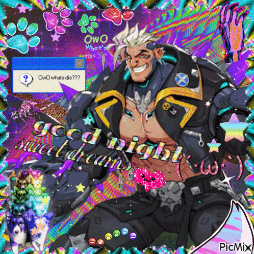 a picture of a man with the words good night on it