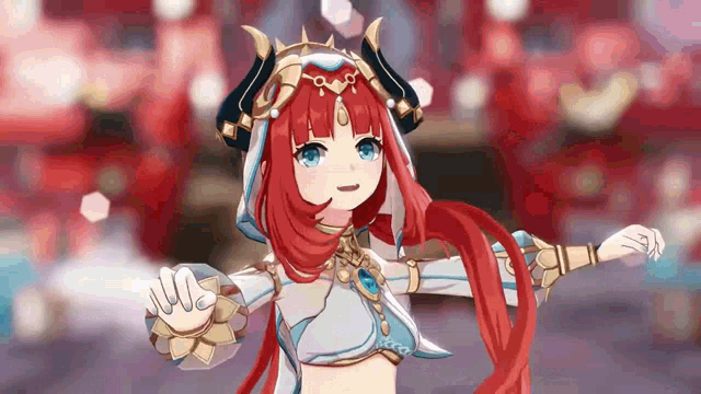 a girl with red hair and horns is wearing a white top and a hood .