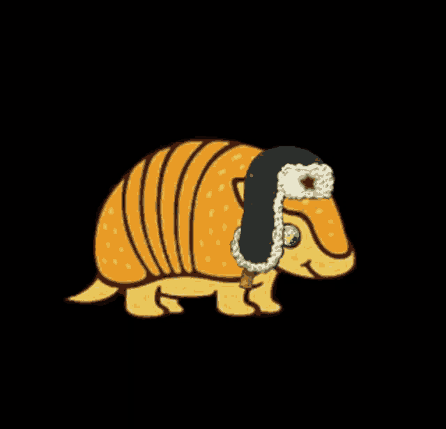 a cartoon armadillo wearing a russian hat and a cane