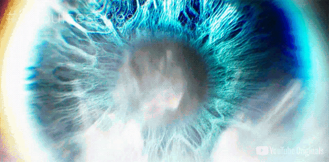 a close up of a blue eye with youtube originals written on the bottom right