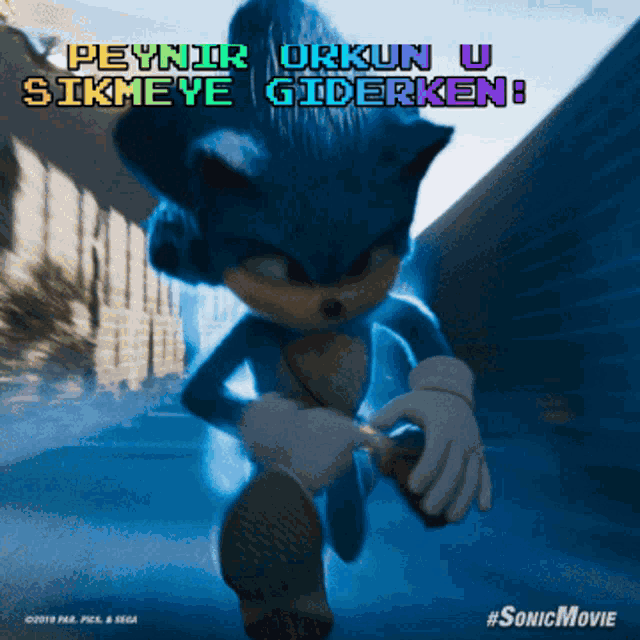 a poster for the movie sonic the hedgehog says peynir orkun u sikmeye giderken