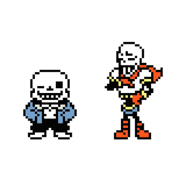 a pixel art of sans and papyrus from undertale standing next to each other on a white background .