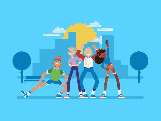 a group of people doing exercises in a park