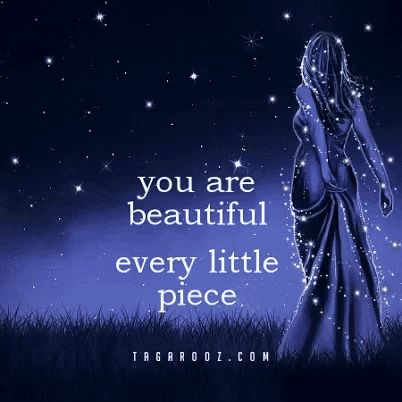 a picture of a woman with the words " you are beautiful every little piece " above her