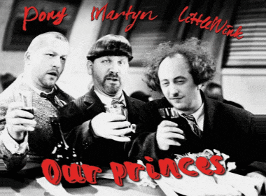 a black and white photo of three men with the words " our princes " on it
