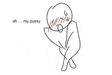 a drawing of a person covering their face with their hands and the words oh my pussy on the bottom