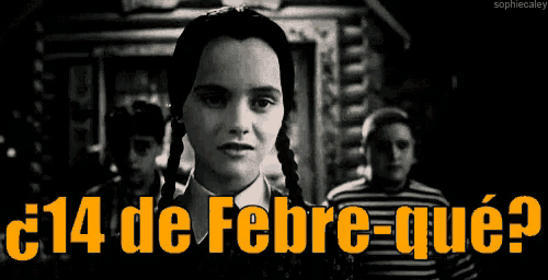 a black and white photo of a woman with the words " 14 de febre-que " written in yellow