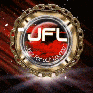 a logo for jfl jazz for our lounge on a red background