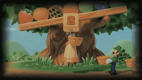 a cartoon of a man holding a basket in front of a tree with a sign that says 2