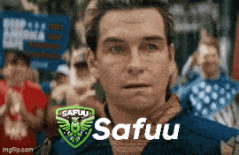 a man with a safuu logo on his chest