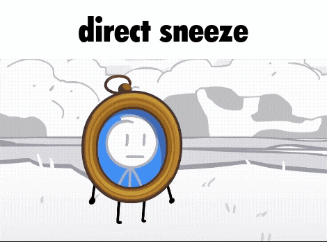 a cartoon drawing of a rock with a face and the words direct sneeze