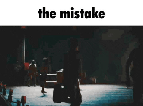a man in a hat is surrounded by smoke and the words the mistake are above him