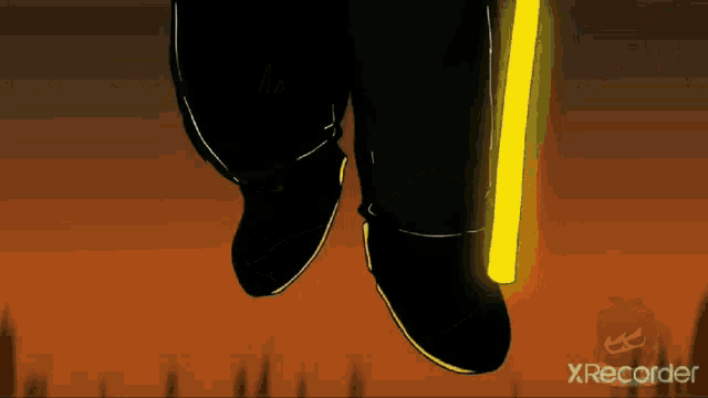 a cartoon drawing of a person 's feet with a yellow light coming out of them .