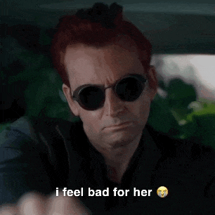 a man with red hair wearing sunglasses is saying i feel bad for her .