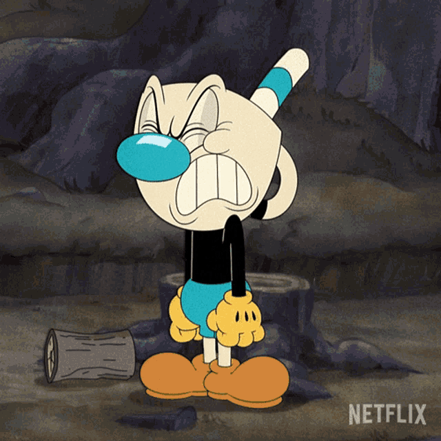 a cartoon character is standing next to a tree stump with a netflix logo on the bottom