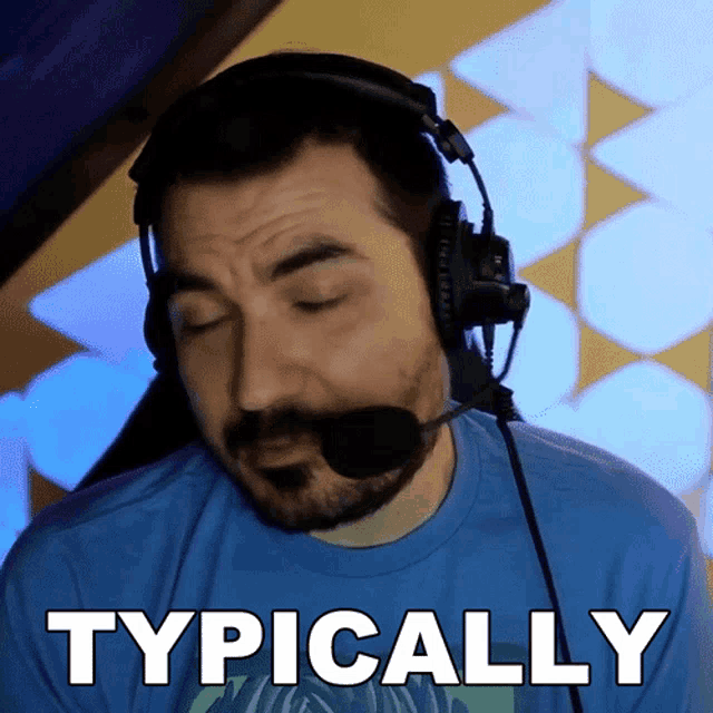 a man wearing a headset says typically in white