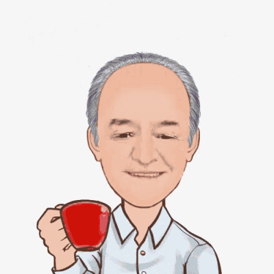 a cartoon of a man holding a cup of coffee and saying good morning .
