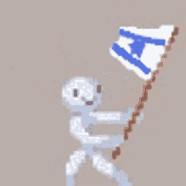 a pixel art of a person holding a flag with a star on it