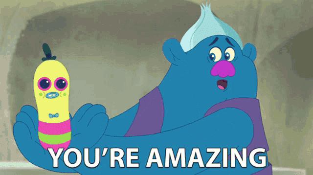 a troll is holding a worm and says you 're amazing