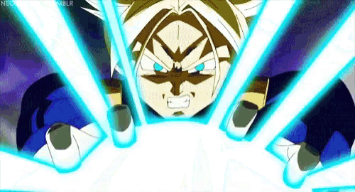 a cartoon character with blue eyes is holding a white object in his hands