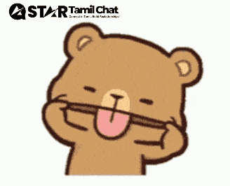 a cartoon of a teddy bear sticking its tongue out with a star tamil chat logo in the corner
