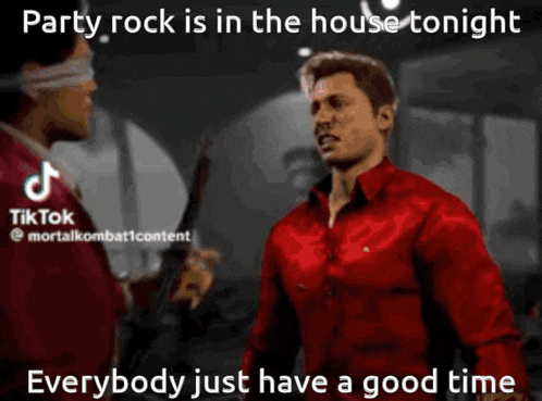 two men are fighting in a video game with the caption party rock is in the house tonight everybody just have a good time