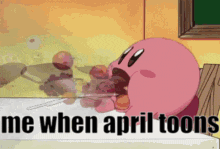 a cartoon character with the words me when april toons