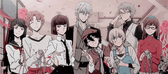 a group of anime characters are standing next to each other